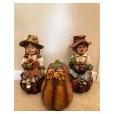 Vtg Fall-Themed Figurines and Pumpkin