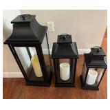3 Black Metal Candle Lanterns