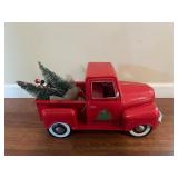 Red Metal Truck W/Trees Decor