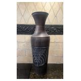 Vtg Ceramic Vase With Engraved Design