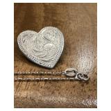 Vtg Sterling Heart Pendant & Chain