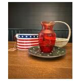 Patriotic Tin, Basket, Plate & Vase