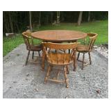 Vtg Wooden Dining Table & Chairsï¿½48ï¿½ Dia.