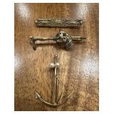 2 Vtg Gold-Tone Pins & 1 Hair Pinï¿½2.5ï¿½