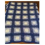Blue/White Crochet Afghan Blanketï¿½85ï¿½75