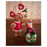 Vtg Christmas Bear & Santa Trinket Box