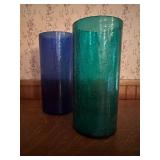 Vtg Crackle Glass Cylinder Vases