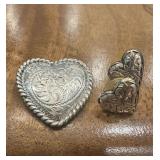 Vtg Sterling Heart Brooch & Earrings