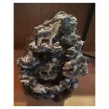 Vtg Wolf-Themed Fountain/Music Boxï¿½6x6x7