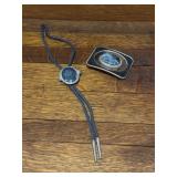 Vtg Bolo Tie & Belt Buckleï¿½3.5ï¿½