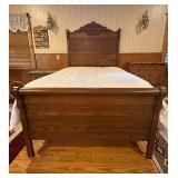 Vtg. Tiger Oak Wood Bedï¿½Head 57ï¿½80 Foot 57ï¿½34