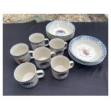 Vtg Set of Ceramic 6 Mugs & 7 Bowls
