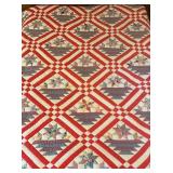Vtg Hand-Stitched Star/Basket Quiltï¿½84ï¿½66