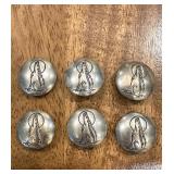 6 Vtg Sterling Metal Wolf Button Covers