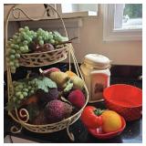 Metal Basket With Faux Fruit Decor