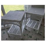 2 White Wicker End Tables