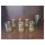 Brown and Green Glassware