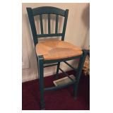 Tall Green Wood and Wicker Chair