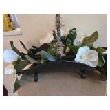 Artificial Magnolias in Metal Log Holder