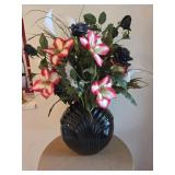Large Black Vase with Tall Flowers