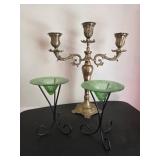 Brass Candelabra and Jade Dishes