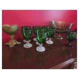 Vintage Glassware and Brass Dish