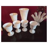 Alcobaca Pottery Vase & Milk Glass