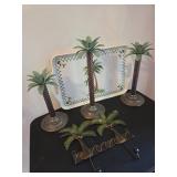 Palm Tree Tray and Candle Holders Set