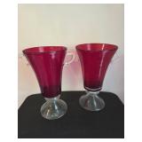 Large Red and Clear Glass Vases