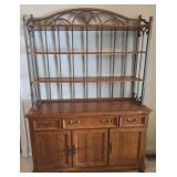 Large Oak and Metal Shelf/Hutch