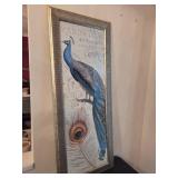 Tall Peacock Artwork in Ornate Frame