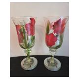 Painted Glass Vase Set with Stands