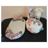Mirrored Rose Tray and Ceramic Set