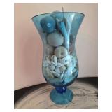 Blue Glass Vase with Shells
