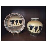 Cow Vase and Deco Plate Set