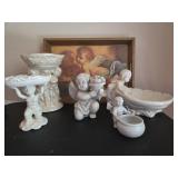 Wooden Tray with Porcelain Figurines