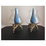 Antique Brass Base Glass Globes Set