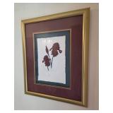 Framed Red and Gold Flower Artwork
