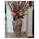 Tall Tan Ceramic Vase with Dï¿½cor