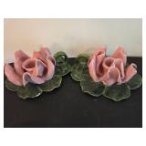 Pink Rose Porcelain Candle Holders