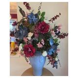Tall Blue Glass Vase with Flowers