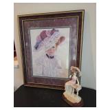 Lady Figurine and Framed Artwork