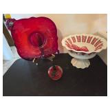 Ruby Red Plate and Murano-Style Apple