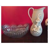 Vintage Oval Bowl and Ceramic Pitcher