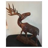 Hand-Carved Wooden Moose Sculpture