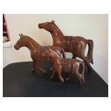 3 Hand-Carved Wooden Horses