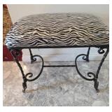 Zebra Print Upholstered Metal Bench
