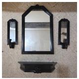 Black Plastic Mirror and Sconce Set