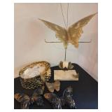 Brass and Marble Butterfly Stand Set