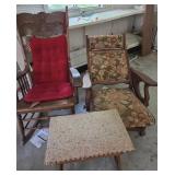 Antique Rocker, Recliner, and Foot Stool
